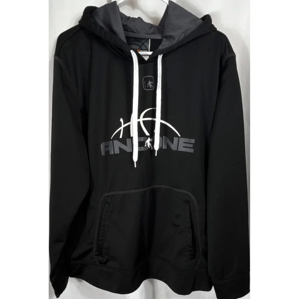 AND1 Men's Black Graphic Print Fleece Pullover Hoodie w/‎ Pockets Size Large